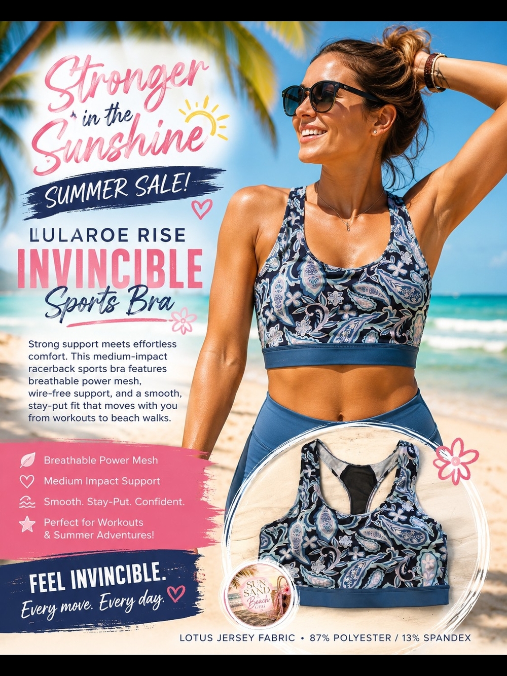 LuLaRoe Rise Invincible NWT Sports Bra - Navy Blue Paisley